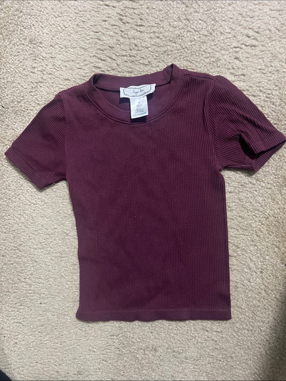 Hippie Rose Burgundy Short Sleeve Ribbed Tee in Plum